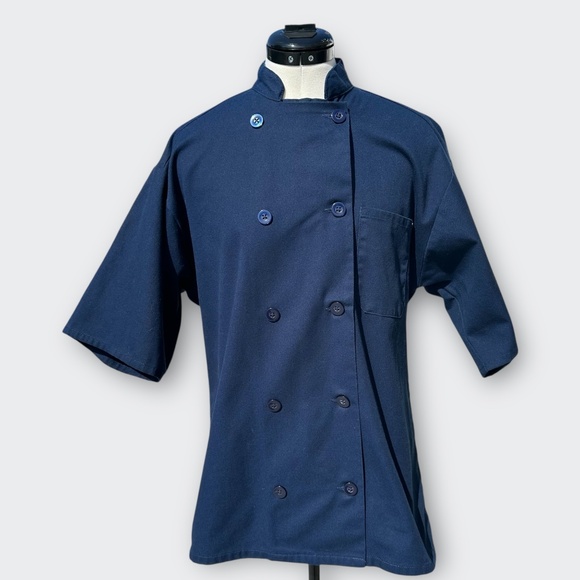 UNCOMMON THREADS South Beach Short Sleeve Chef Coat Double Breast Navy Blue SM - Picture 2 of 8